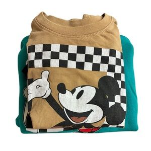 Vintage 90s Mickey Mouse Kids Set: Sweatshirt, T-Shirt, and Checkered Pants
